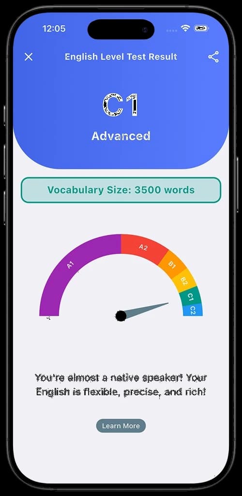 App screen: test result